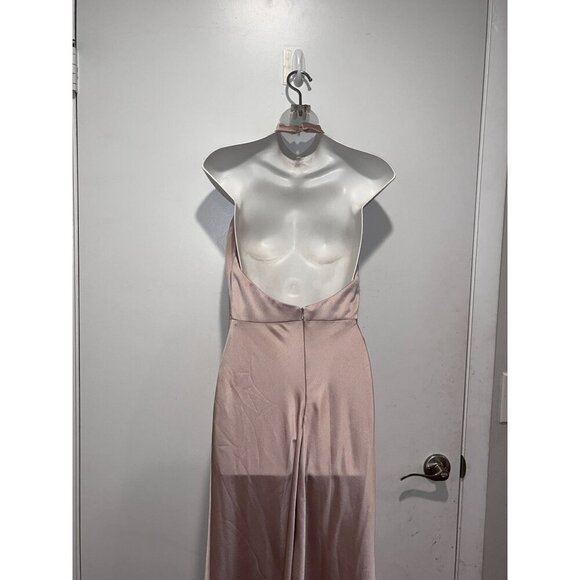 Jenny Yoo Blush Pink Satin Halter Neck Backless Women's Maxi Dress Size 6 gown - Picture 8 of 13